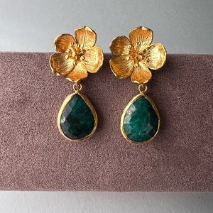 Emerald 21k gold plated brass earrings